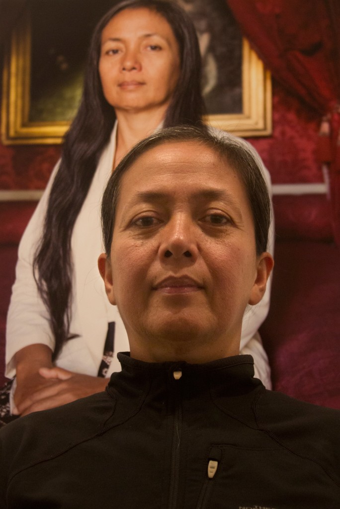 Arahmaiani photographed in front of Dutch Wife, 2013 at Tyler Rollins, Janaury 2014 © 2014 by Chrysanne Stathacos