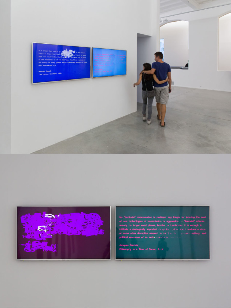 If it should turn out to be true, 2014. Two video loops on adjacent screens: 00:04:17; 00:02:48. Commissioned for the exhibition “A letter always arrives at its destinations,” curated by Sebastién Pluot for La Panacée, Montpellier, France, 2014.Views of installation.