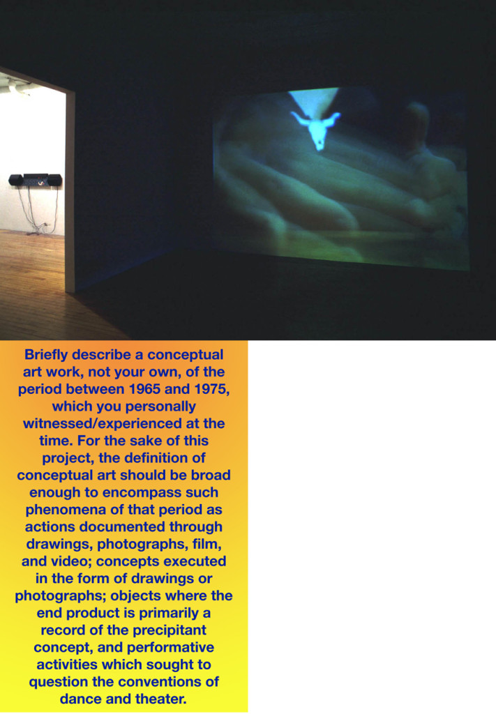 an inadequate history of conceptual art. Installation view of video room at American Fine Arts, 1999, and wall text. Photo by Takahiro Imamura.